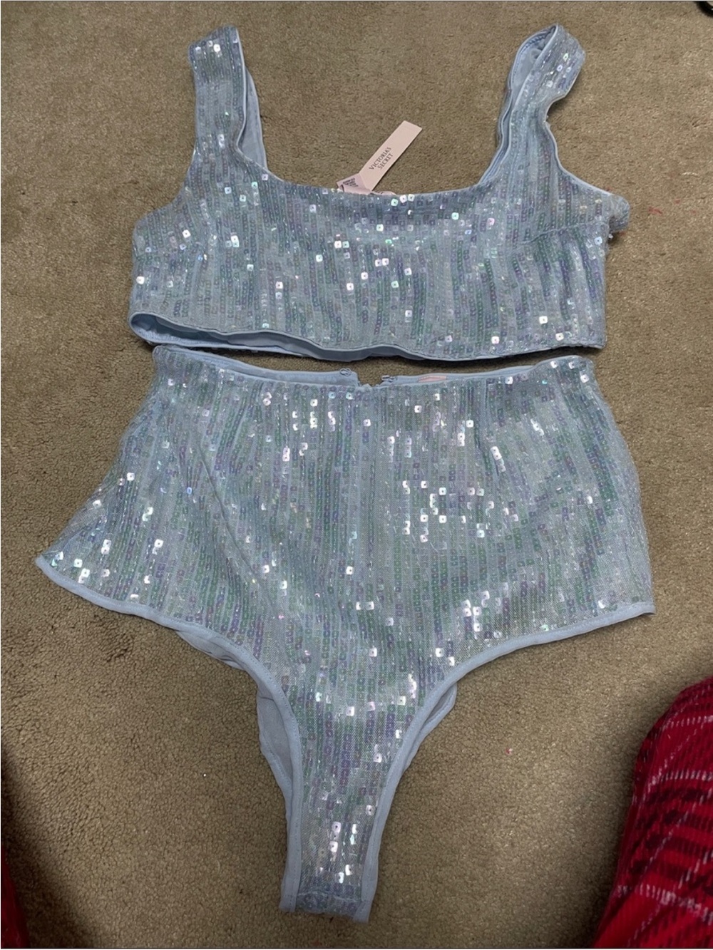 Victoria's Secret Iridescent Light Blue Sequin Two-Piece Set